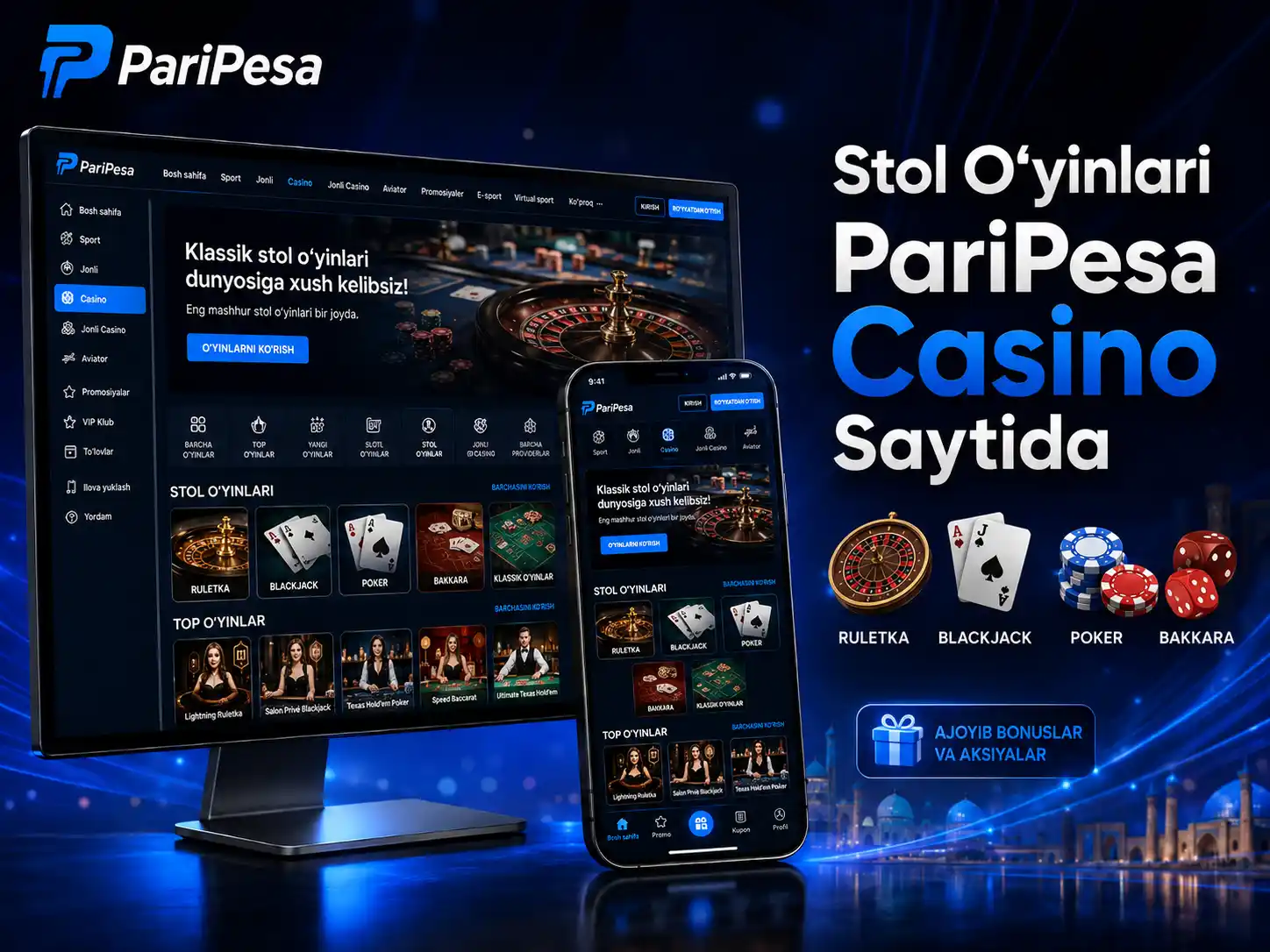 Stol O‘yinlari PariPesa Casino Saytida